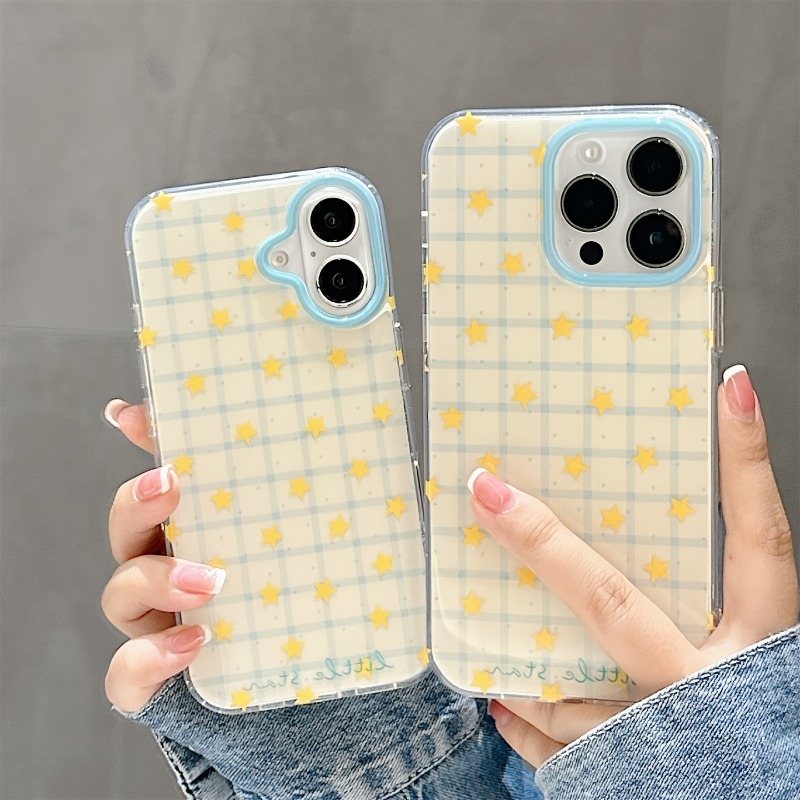 Yellow Phone Accessories - Casing Ponsel Motif Kotak-kotak Bintang Kuning